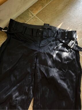 Men's Black faux leather  Pants with Side Buckles